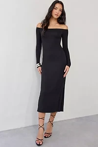 UO Lyss Jersey Knit Off-The-Shoulder Long Sleeve Midi Dress