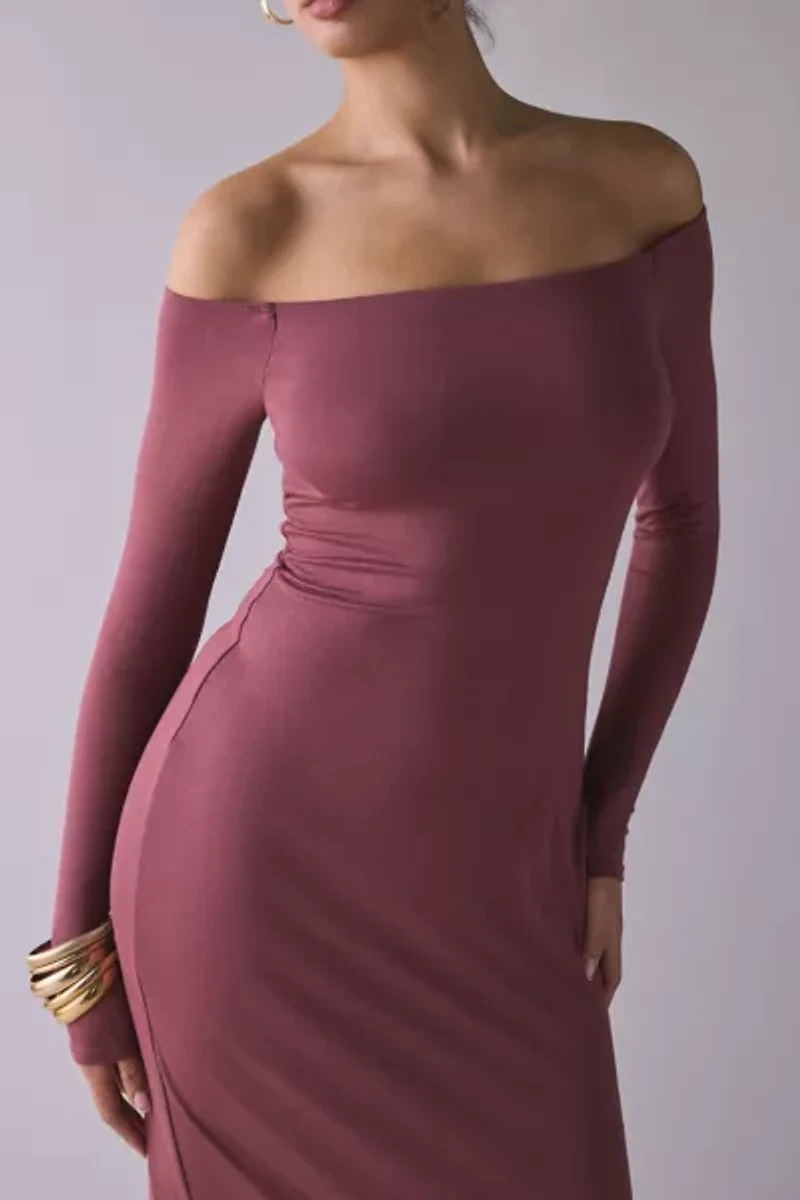 UO Lyss Jersey Knit Off-The-Shoulder Long Sleeve Midi Dress
