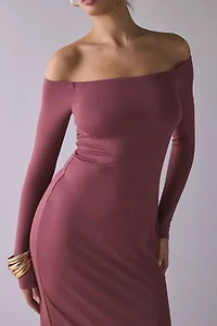 UO Lyss Jersey Knit Off-The-Shoulder Long Sleeve Midi Dress