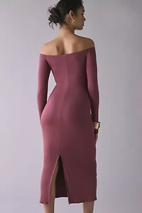 UO Lyss Jersey Knit Off-The-Shoulder Long Sleeve Midi Dress