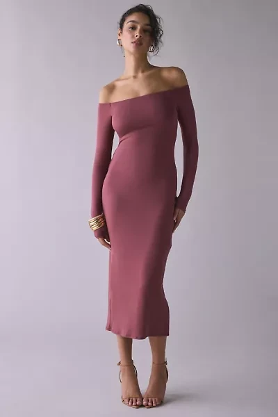 UO Lyss Jersey Knit Off-The-Shoulder Long Sleeve Midi Dress