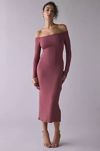 UO Lyss Jersey Knit Off-The-Shoulder Long Sleeve Midi Dress