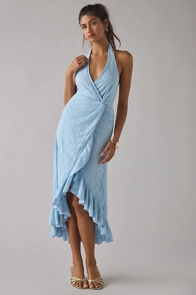 UO Get It Twisted Knot-Front Halter Neck Lace Midi Dress