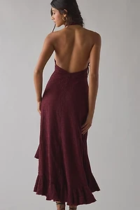 UO Get It Twisted Knot-Front Halter Neck Lace Midi Dress