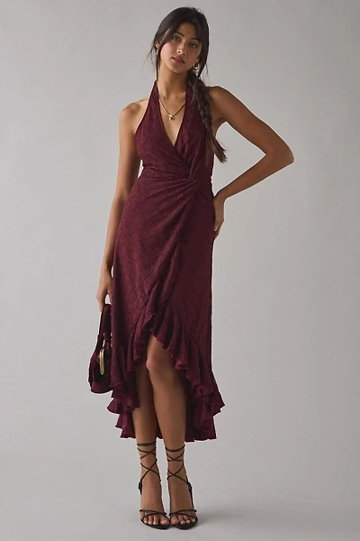 UO Get It Twisted Knot-Front Halter Neck Lace Midi Dress