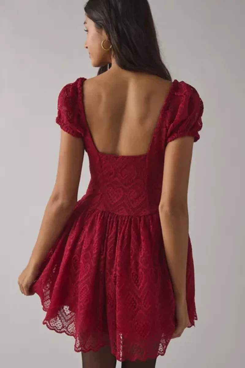 Kimchi Blue Sweetest Thing Lace Puff Sleeve Corset Mini Dress