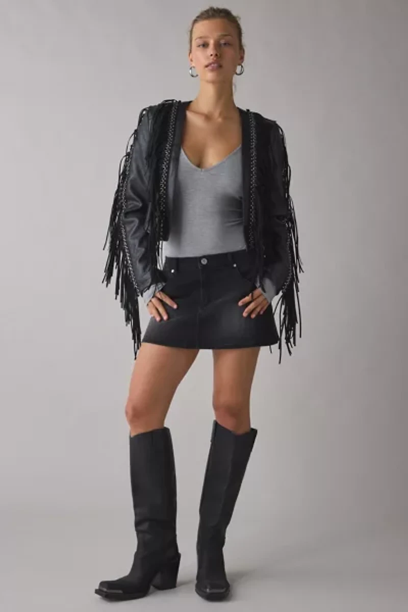 Azalea Wang Olivier Faux Leather Fringe Western Jacket