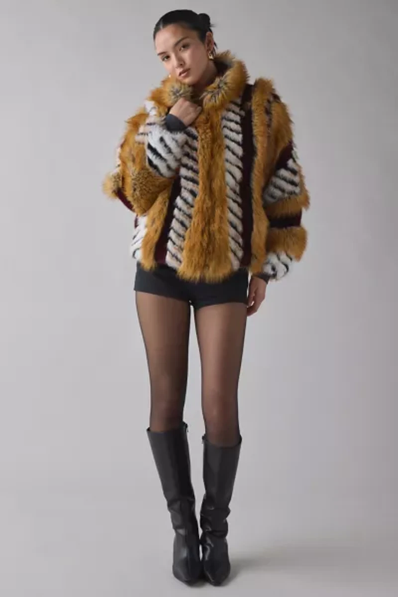 Azalea Wang Inez Cropped Textured Faux Fur jacket