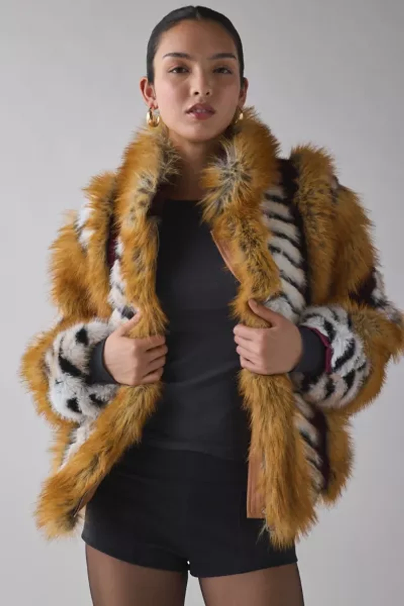 Azalea Wang Inez Cropped Textured Faux Fur jacket