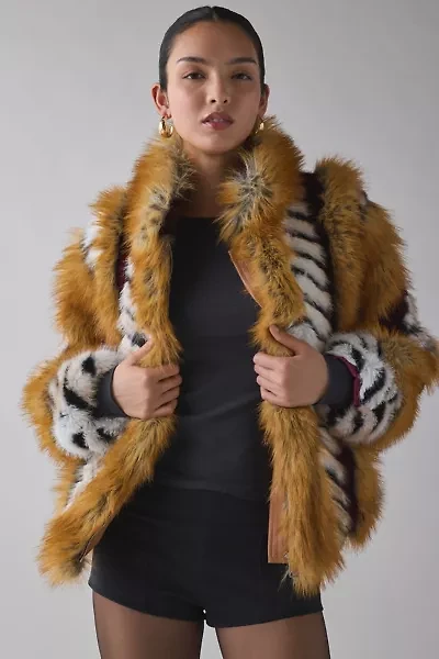 Azalea Wang Inez Cropped Textured Faux Fur jacket