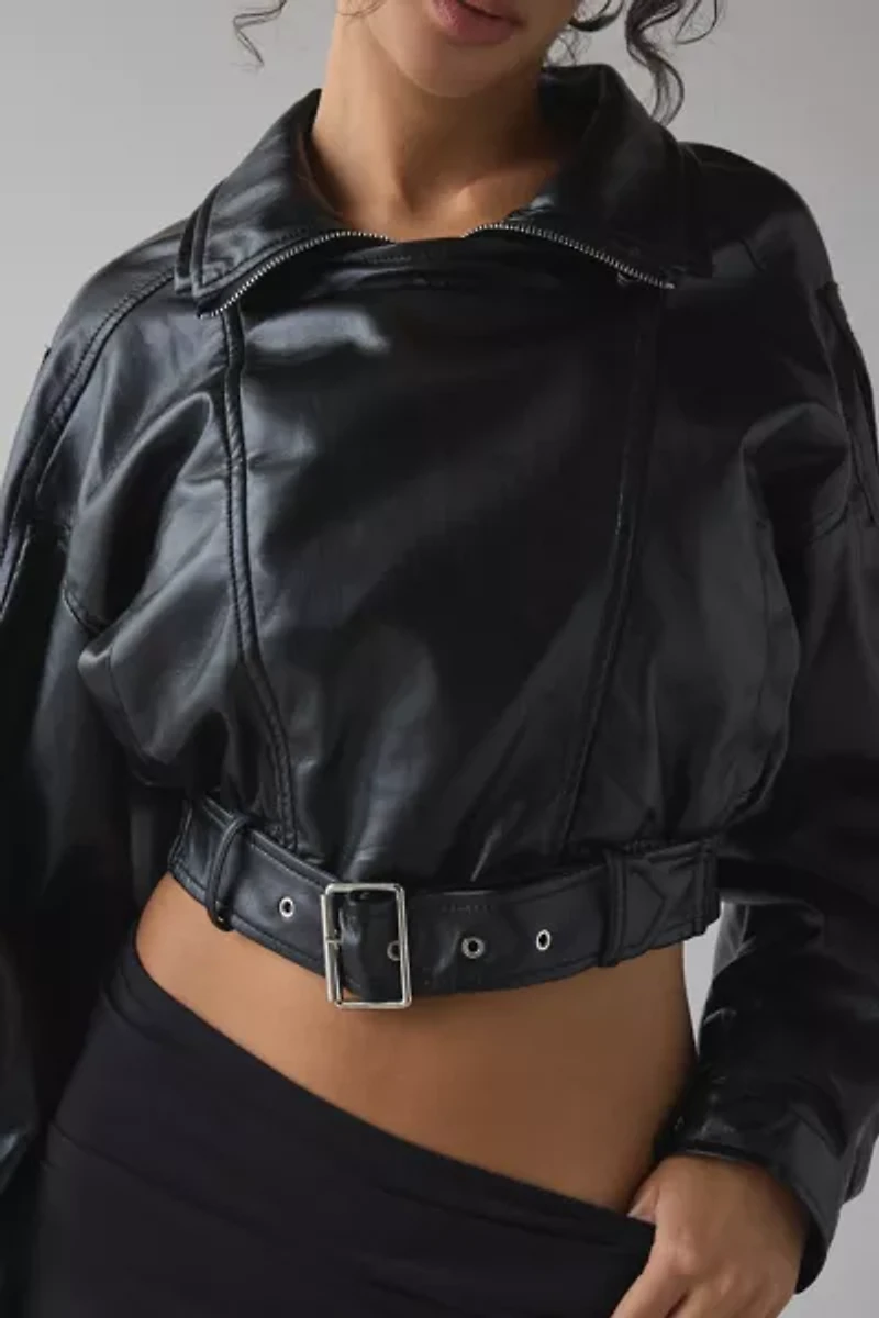 Azalea Wang Papoose Butter Faux Leather Oversized Moto Jacket