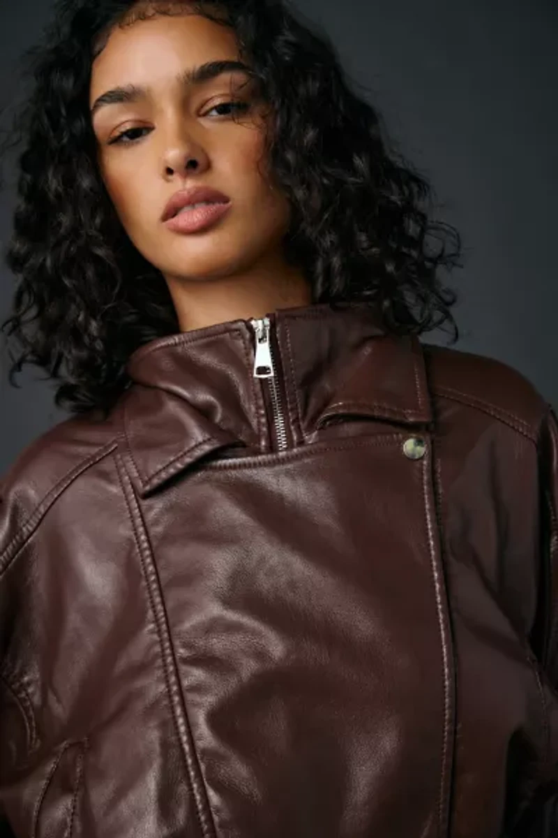 Azalea Wang Papoose Butter Faux Leather Oversized Moto Jacket