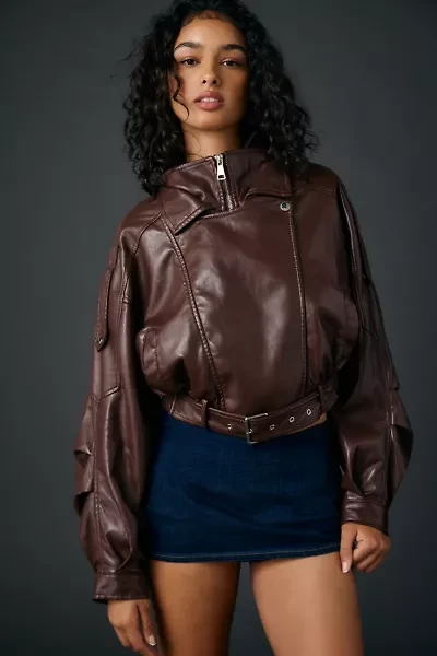 Azalea Wang Papoose Butter Faux Leather Oversized Moto Jacket