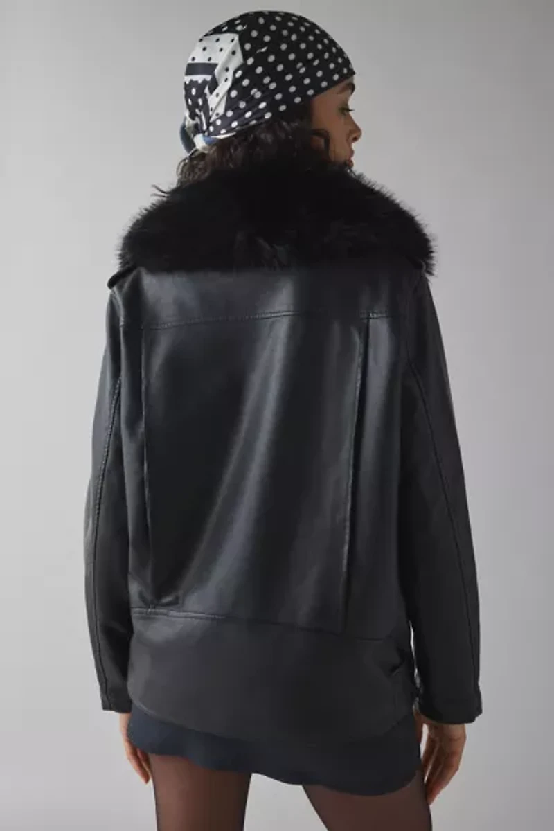 Azalea Wang Aurelia Faux Fur Trim Leather Moto Jacket