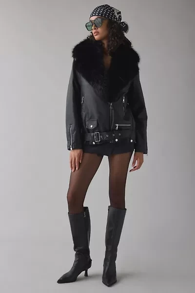 Azalea Wang Aurelia Faux Fur Trim Leather Moto Jacket