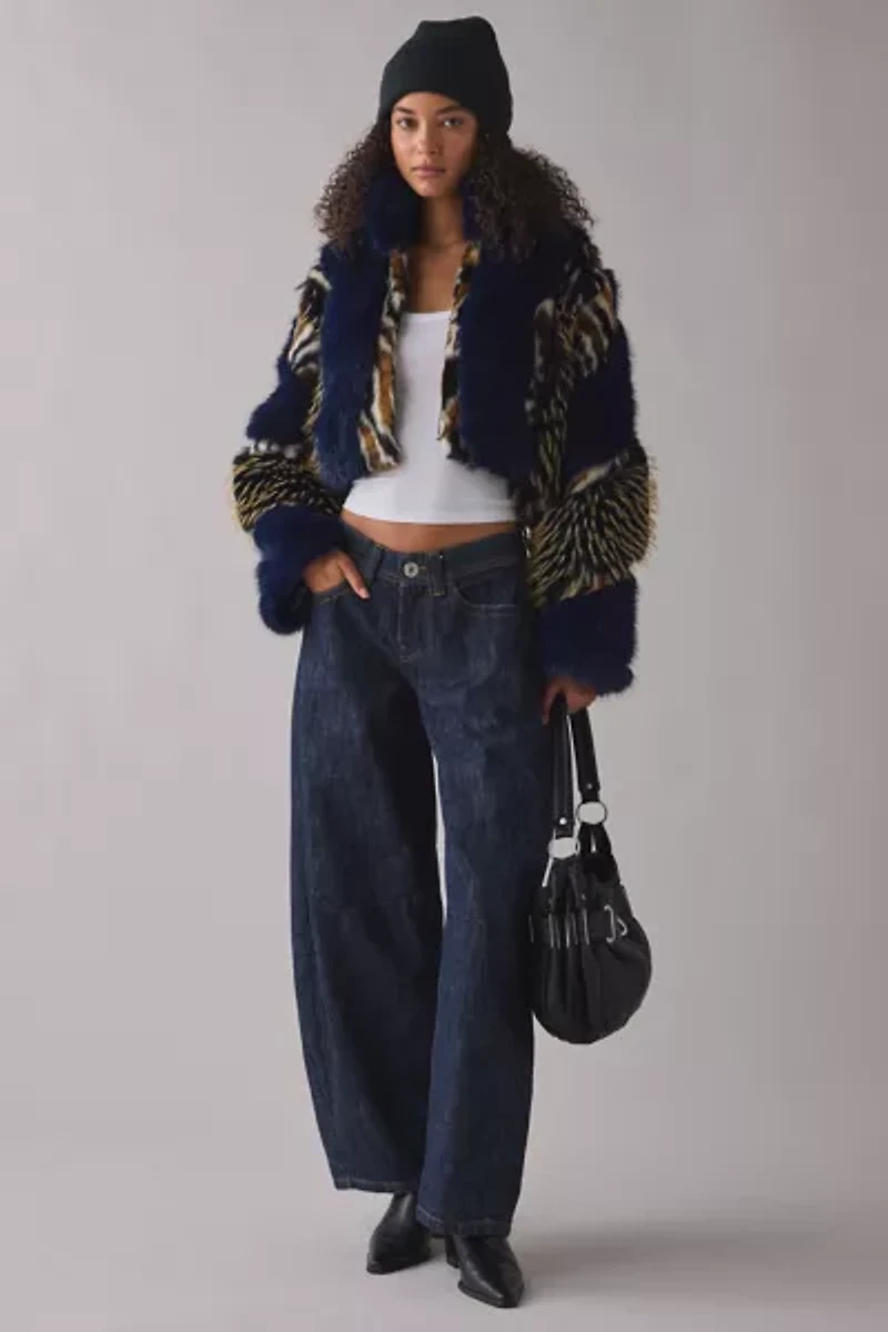 Azalea Wang Chiara Mixed Animal Print Faux Fur Jacket