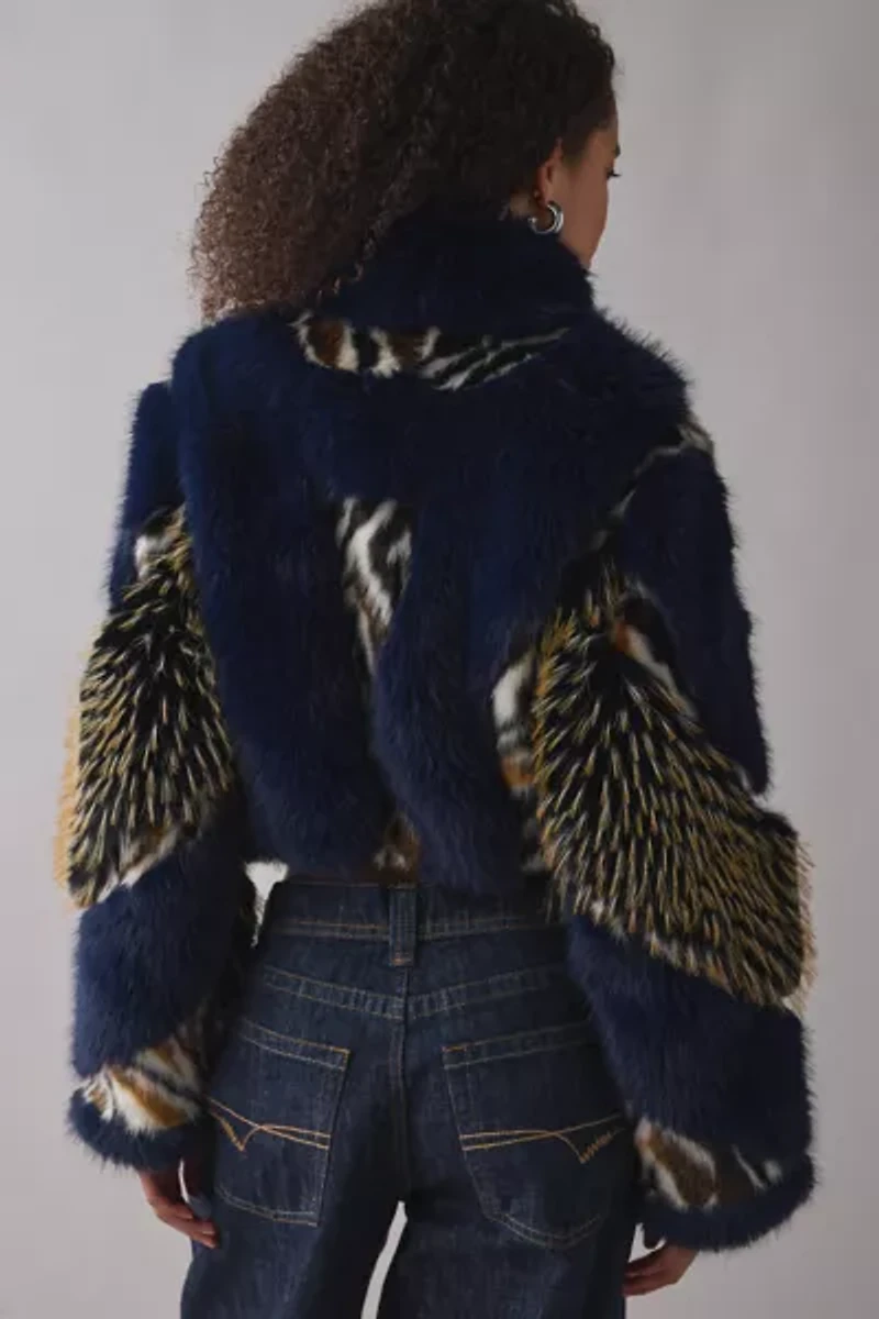Azalea Wang Chiara Mixed Animal Print Faux Fur Jacket