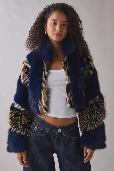 Azalea Wang Chiara Mixed Animal Print Faux Fur Jacket
