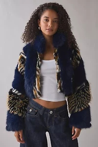 Azalea Wang Chiara Mixed Animal Print Faux Fur Jacket