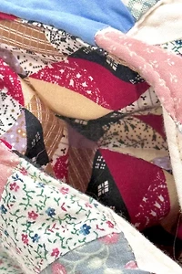 Vintage 1970's Circle Quilt Fabric Drawstring Long Shorts
