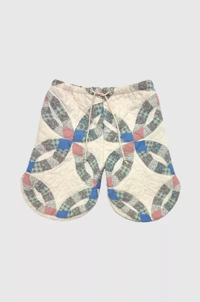 Vintage 1970's Circle Quilt Fabric Drawstring Long Shorts