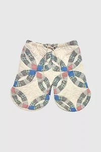 Vintage 1970's Circle Quilt Fabric Drawstring Long Shorts