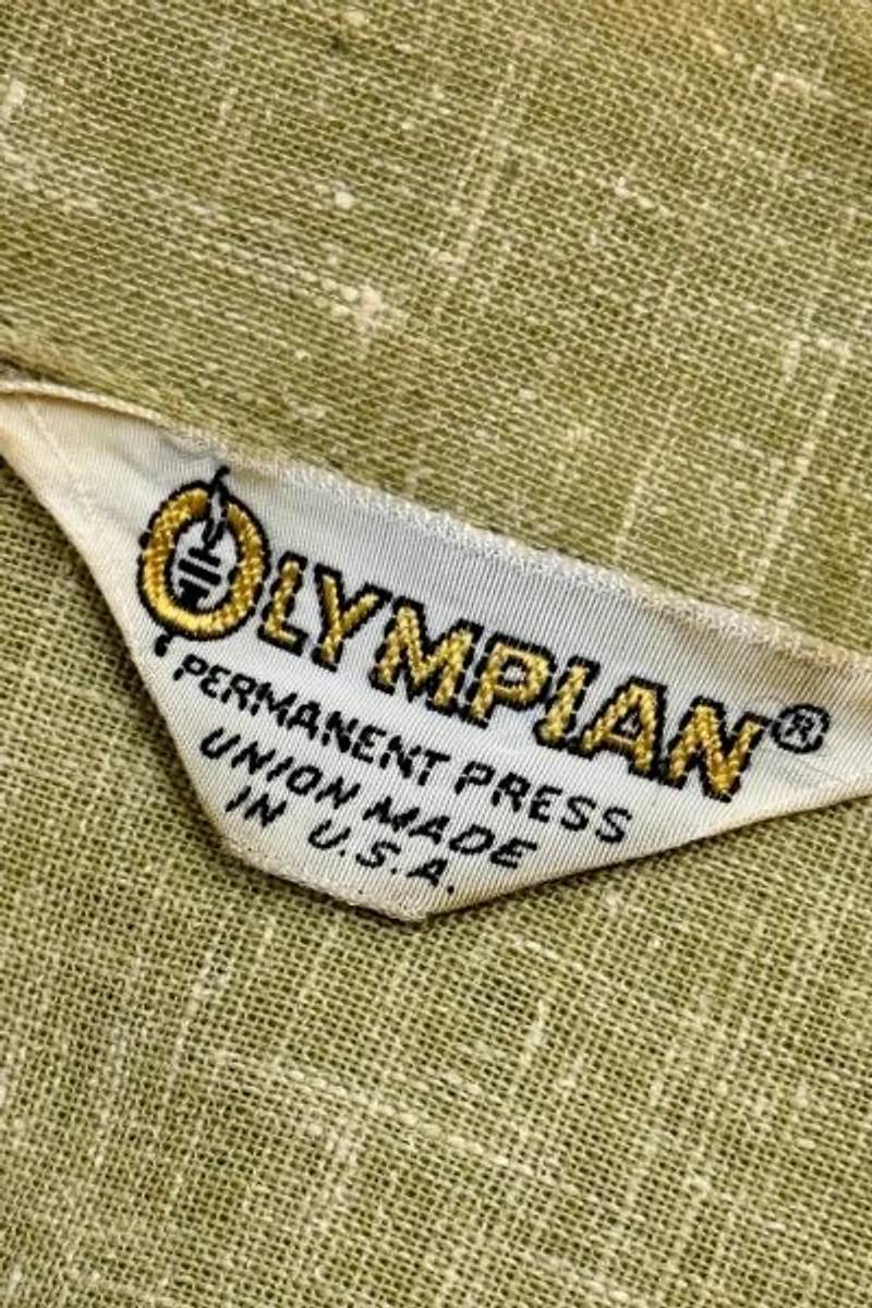 Vintage 1960's Olympian Cropped Flocked Letter Embroidered Bowling Shirt