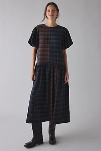 Daisy Street Heath Patchwork Plaid Puff Sleeve Flounce Midi Dress