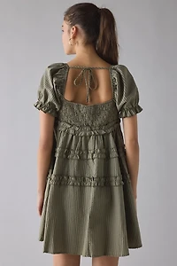 Daisy Street Pine Puff Sleeve Ruffle Babydoll Mini Dress