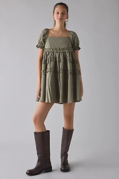 Daisy Street Pine Puff Sleeve Ruffle Babydoll Mini Dress
