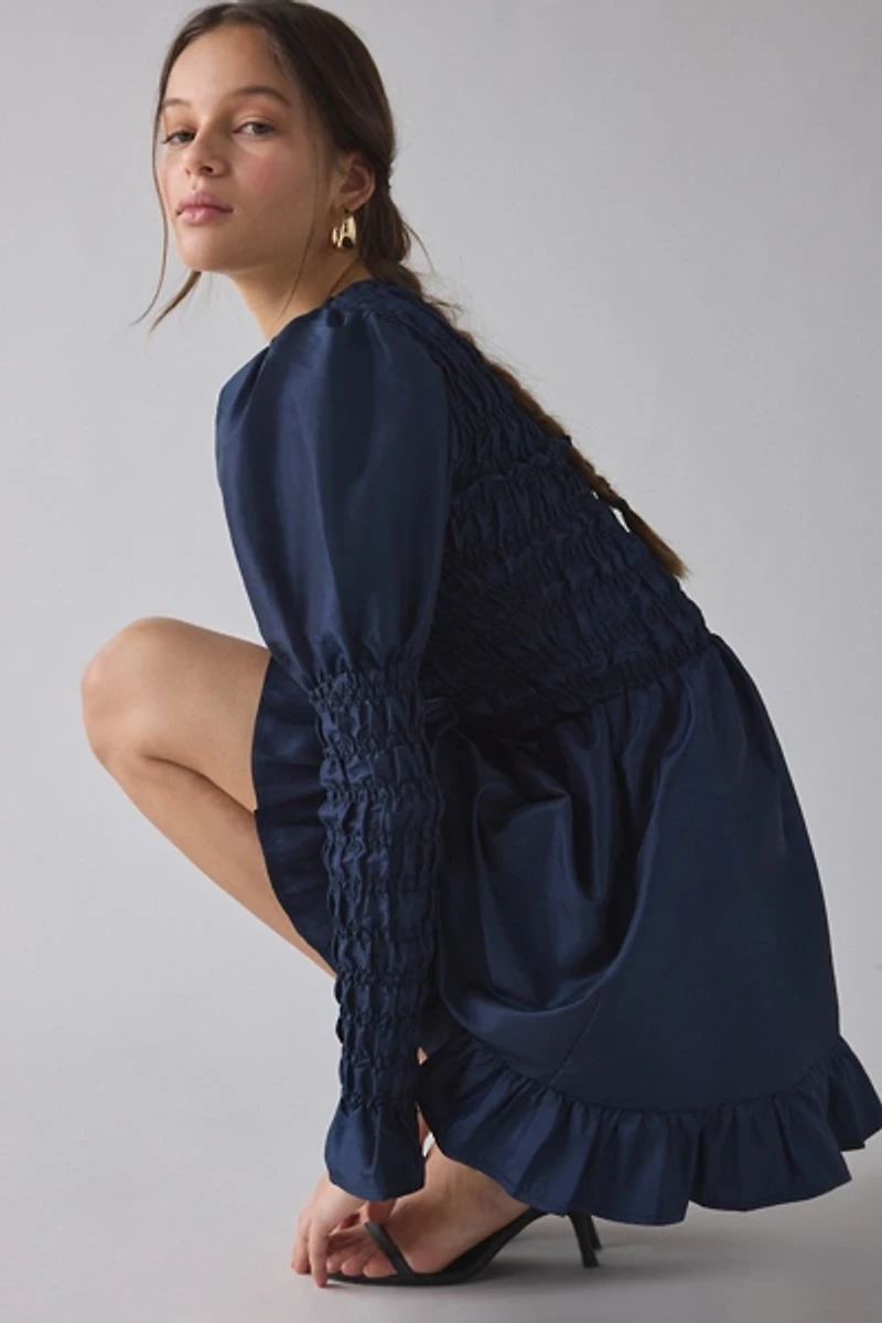 Daisy Street Thorn Puff Long Sleeve Ruched Ruffle Mini Dress