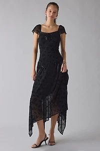 Daisy Street Luna Burnout Velvet Floral Asymmetric Maxi Dress