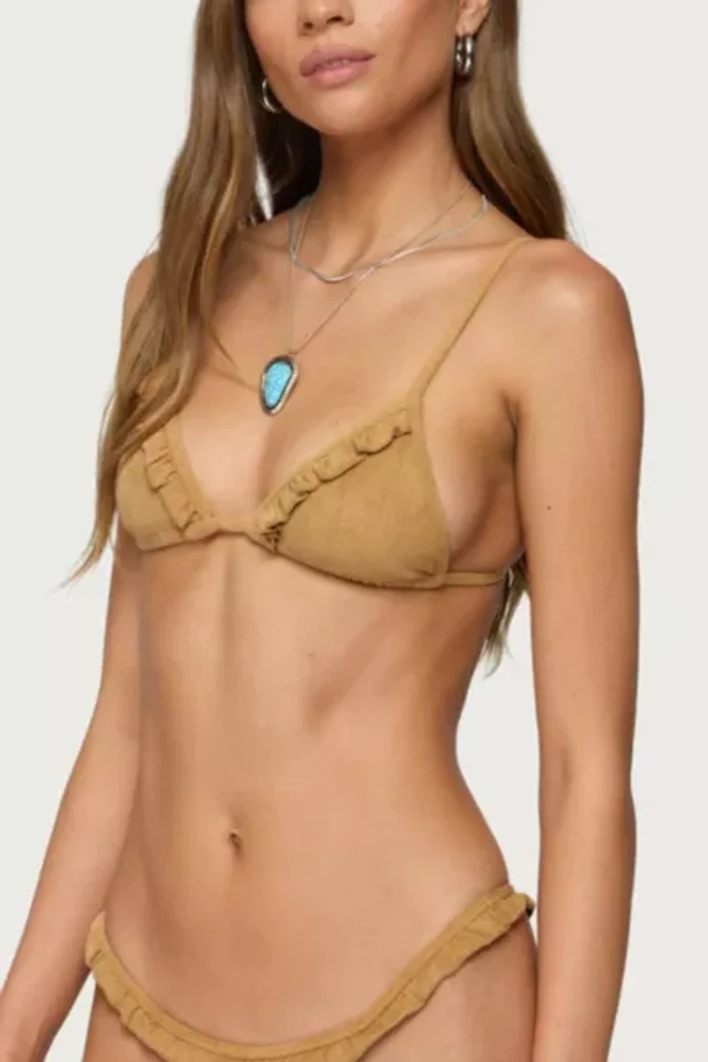 Edikted Gilda Faux Suede Triangle Bikini Top