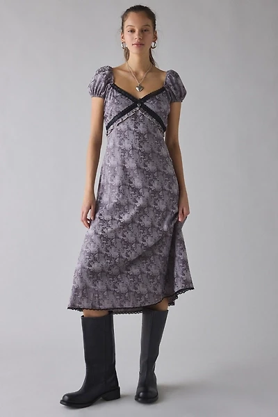 Daisy Street Fog Jacquard Satin Lace Trim Midi Dress