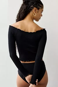 Out From Under Lilly Lettuce Edge Seamless Knit Long Sleeve Boatneck Top
