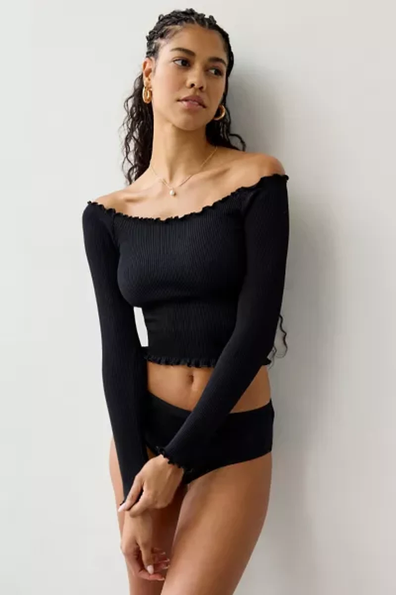 Out From Under Lilly Lettuce Edge Seamless Knit Long Sleeve Boatneck Top