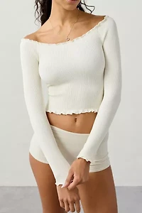 Out From Under Lilly Lettuce Edge Seamless Knit Long Sleeve Boatneck Top