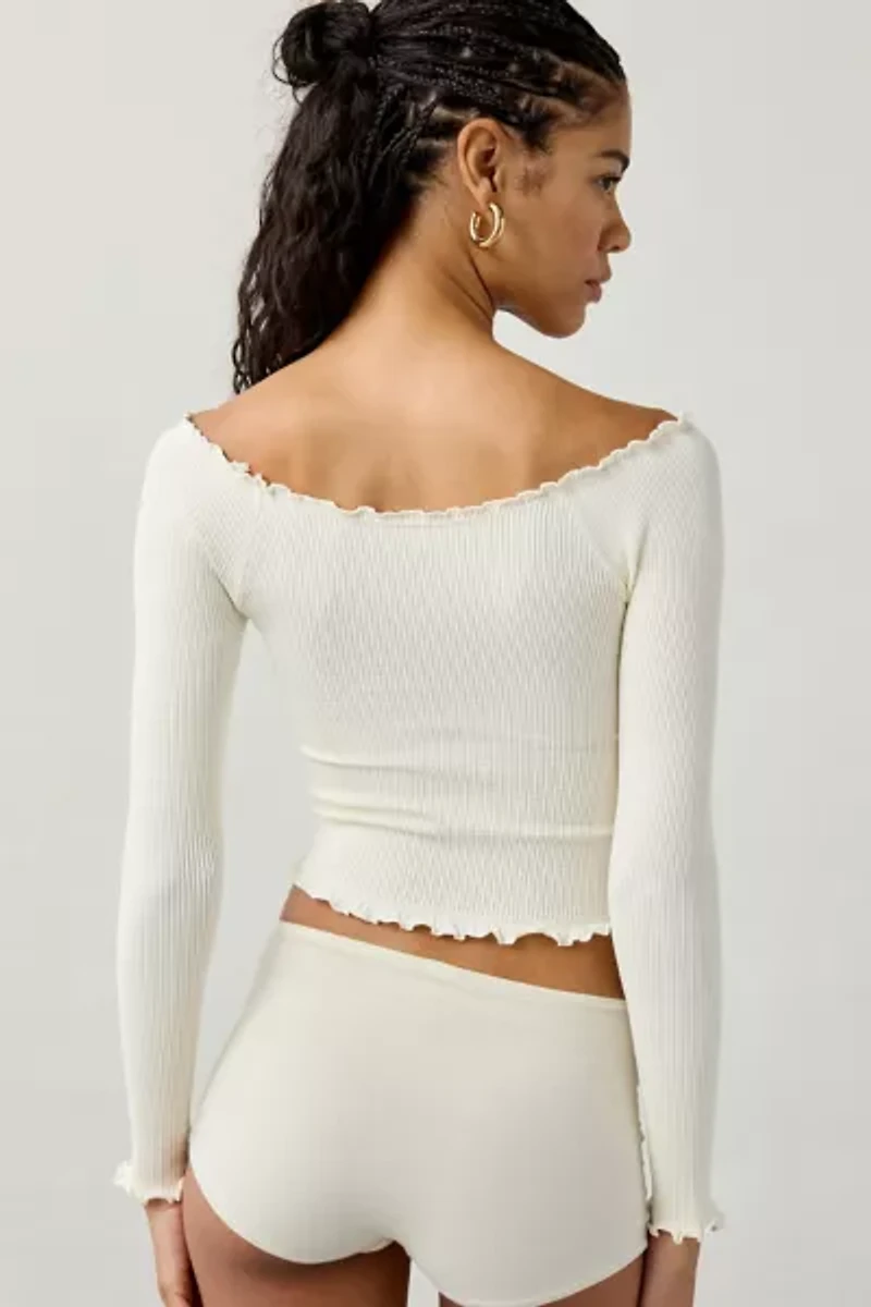 Out From Under Lilly Lettuce Edge Seamless Knit Long Sleeve Boatneck Top