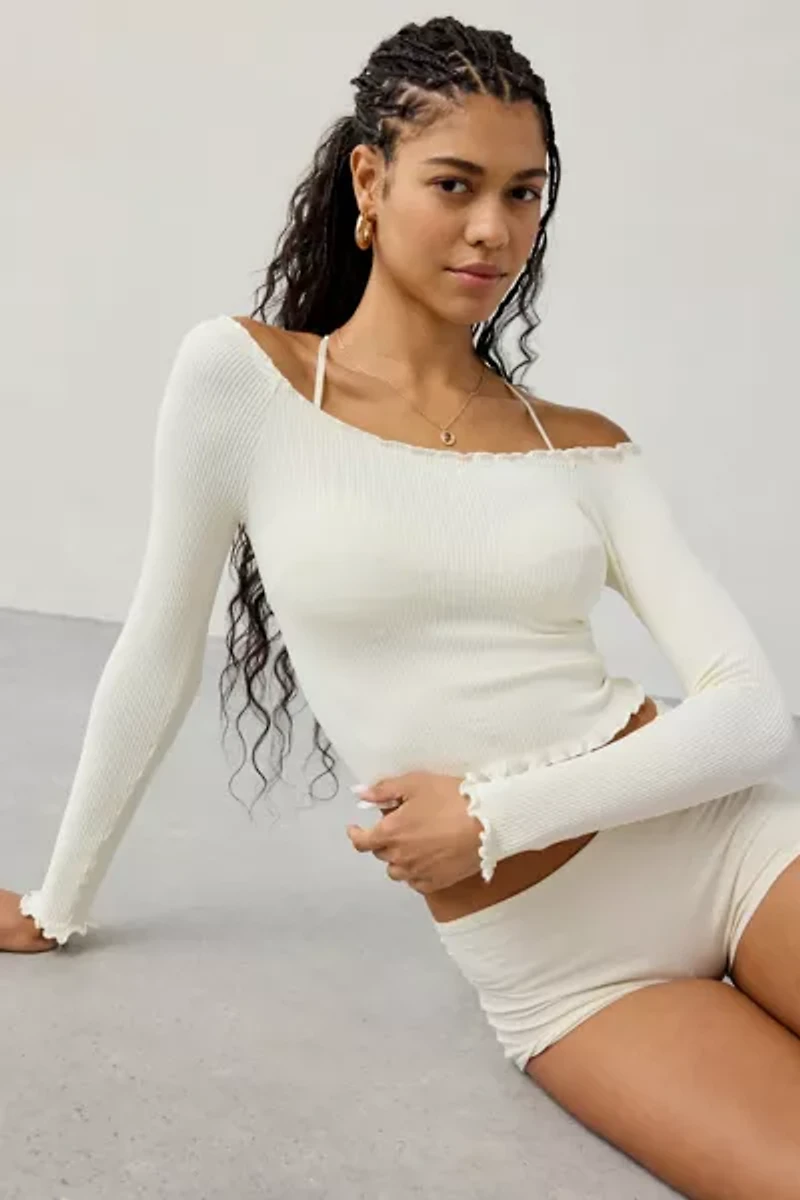 Out From Under Lilly Lettuce Edge Seamless Knit Long Sleeve Boatneck Top