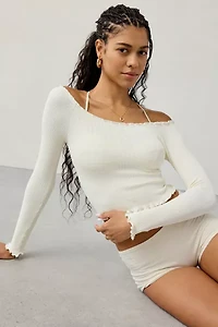 Out From Under Lilly Lettuce Edge Seamless Knit Long Sleeve Boatneck Top