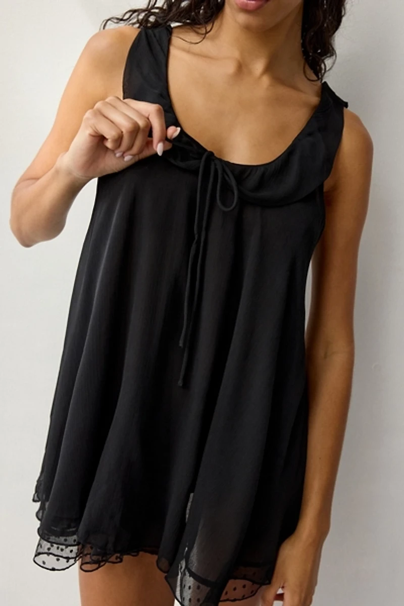 Out From Under Laurel Swiss Dot Mesh Trim Chiffon Slip