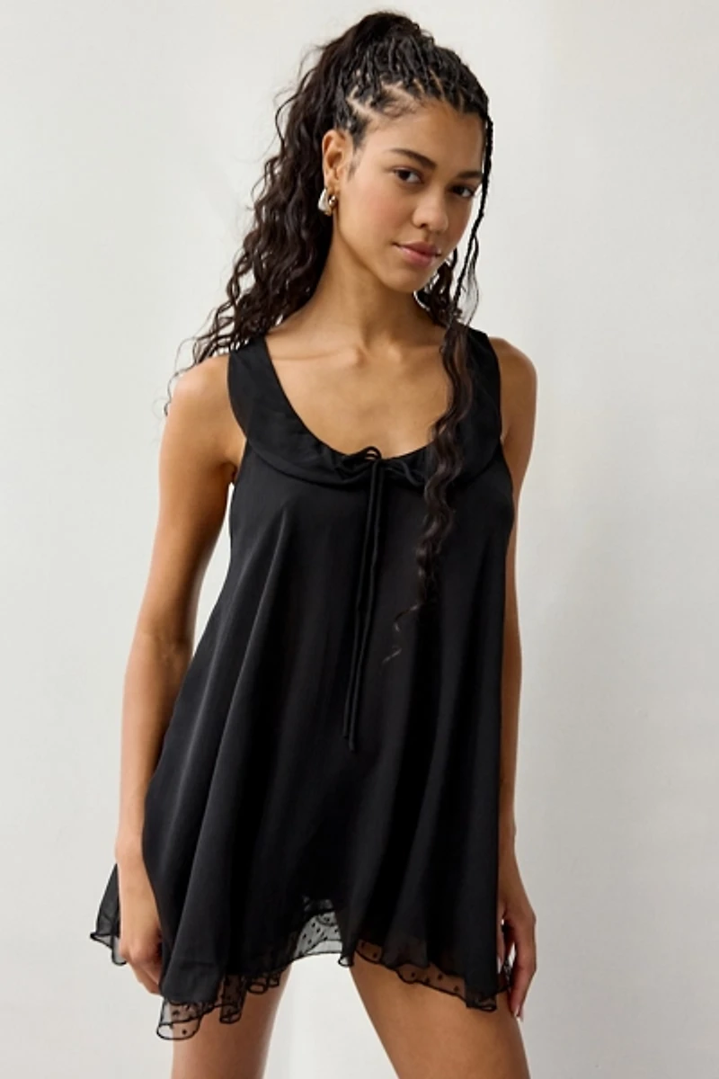 Out From Under Laurel Swiss Dot Mesh Trim Chiffon Slip