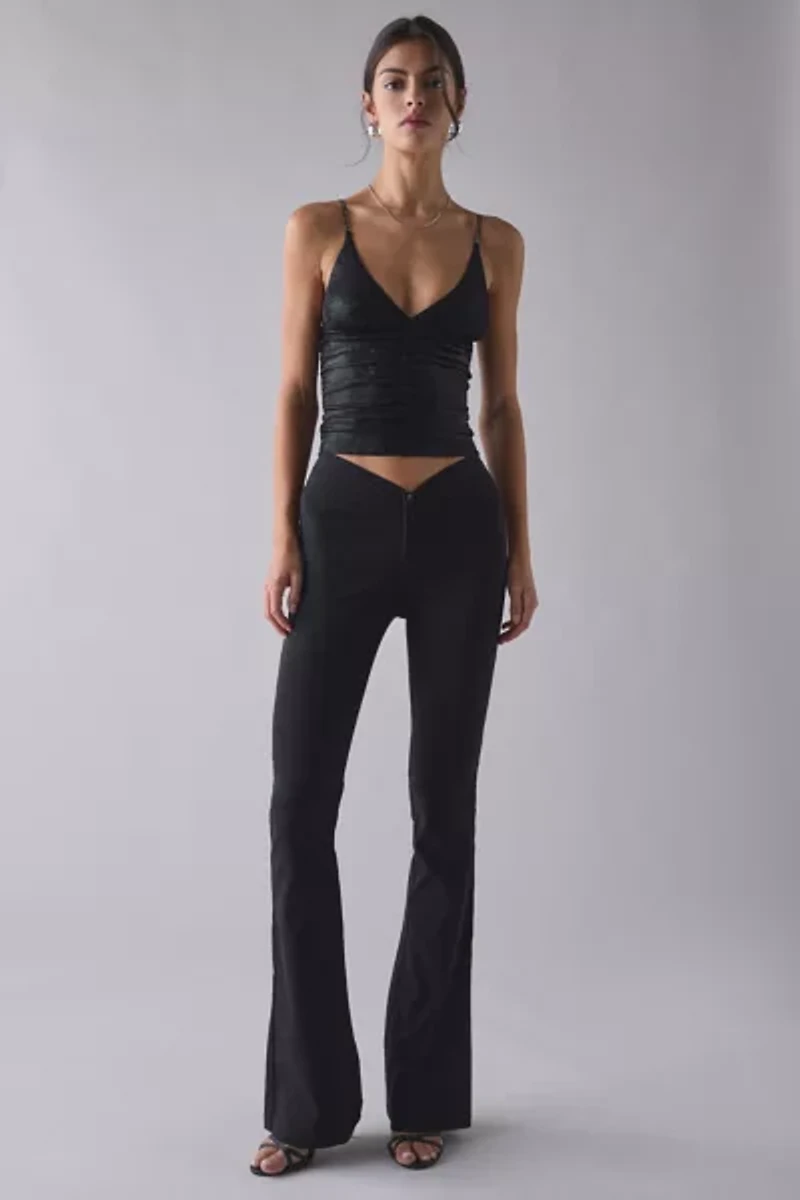 UO Helly Ruched Plunging Rhinestone Strap Tank Top