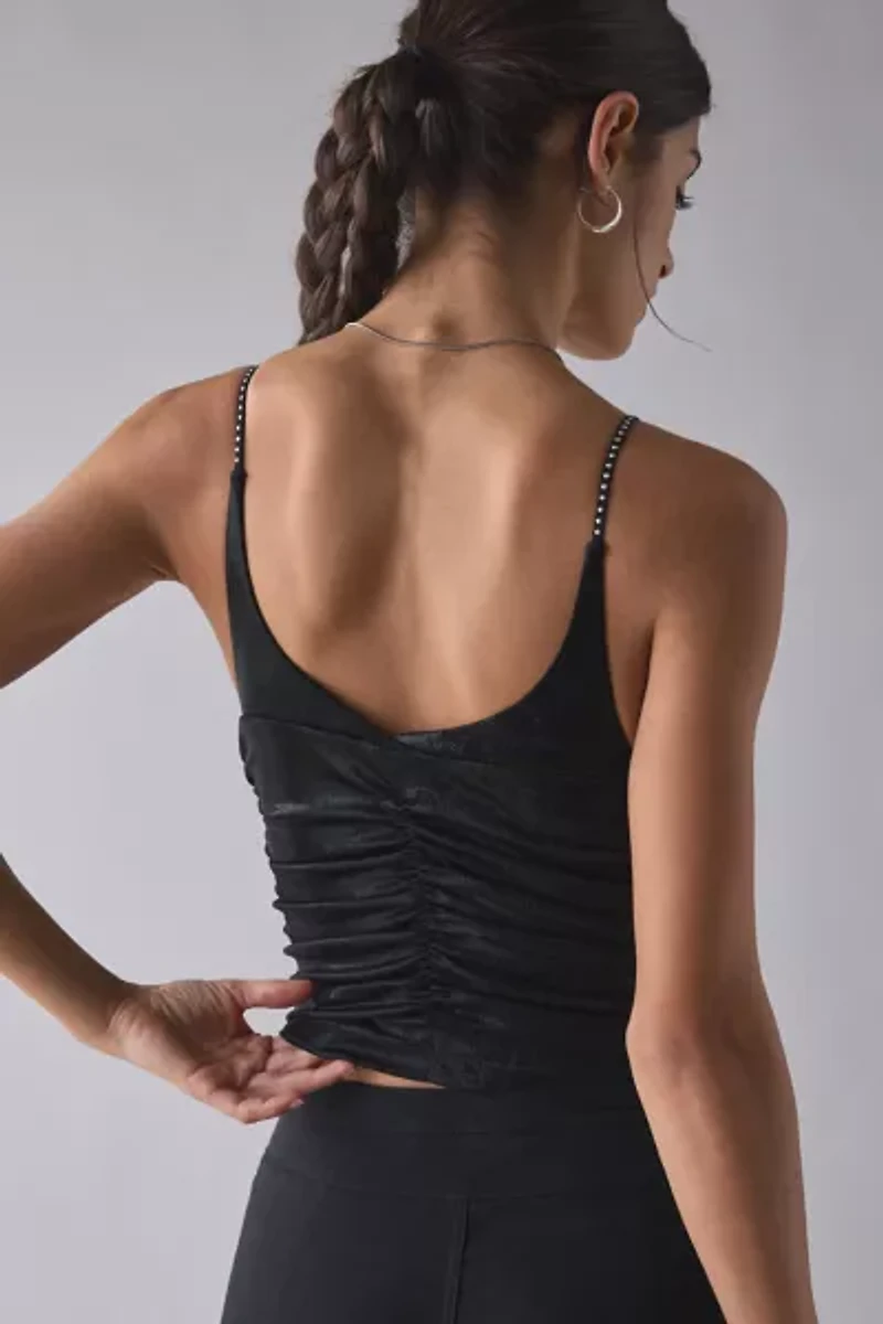 UO Helly Ruched Plunging Rhinestone Strap Tank Top