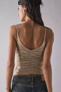 UO Helly Ruched Plunging Rhinestone Strap Tank Top