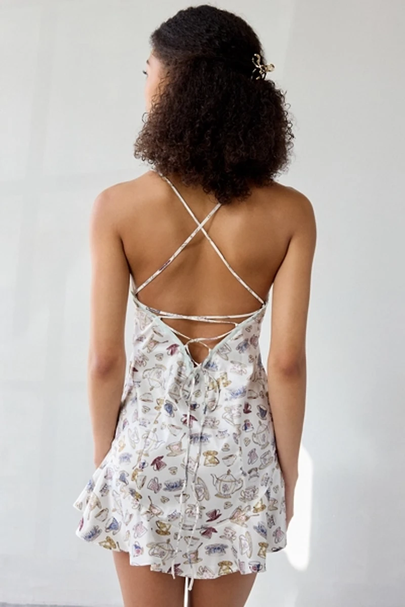 Out From Under Beauty Sleep Lace-Up Tie Satin Slip