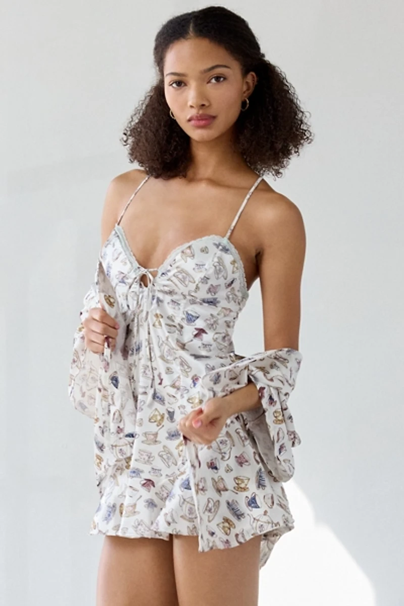 Out From Under Beauty Sleep Lace-Up Tie Satin Slip