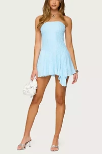 Edikted Elaia Asymmetric Strapless Lace Mini Dress