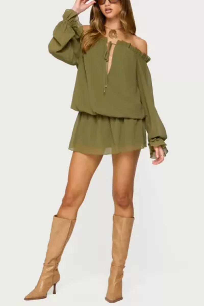 Edikted Delphine Off Shoulder Chiffon Romper