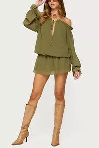 Edikted Delphine Off Shoulder Chiffon Romper
